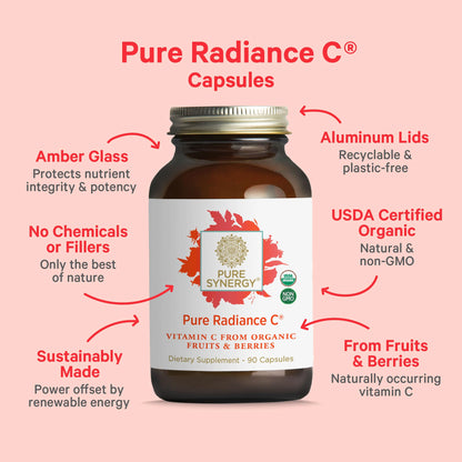 PURE SYNERGY Pure Radiance C | Organic Vitamin C Capsules | 100% Natural, Whole Food, Non-GMO Supplement with Organic Camu Camu - Maple Wellness Supplements