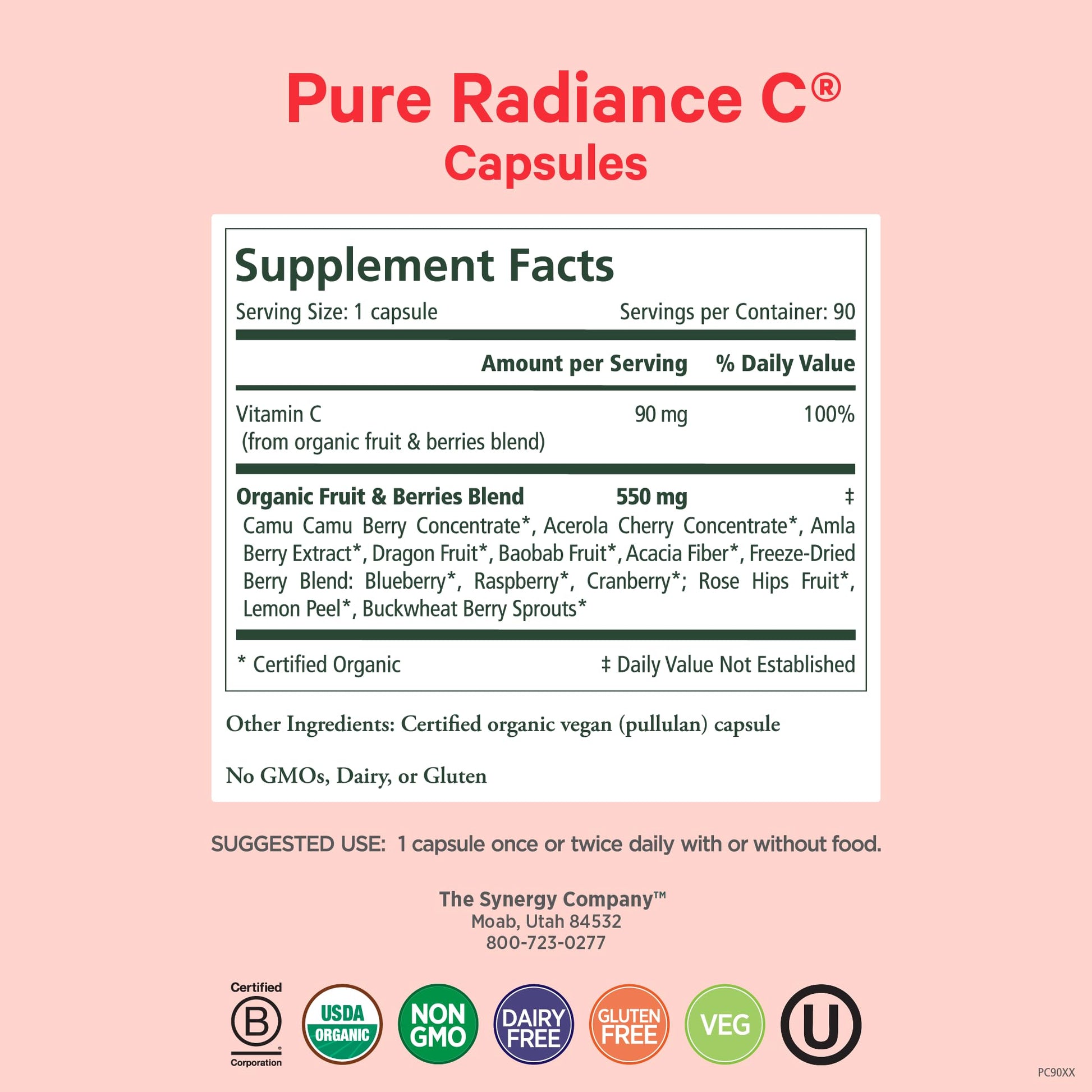 PURE SYNERGY Pure Radiance C | Organic Vitamin C Capsules | 100% Natural, Whole Food, Non-GMO Supplement with Organic Camu Camu - Maple Wellness Supplements