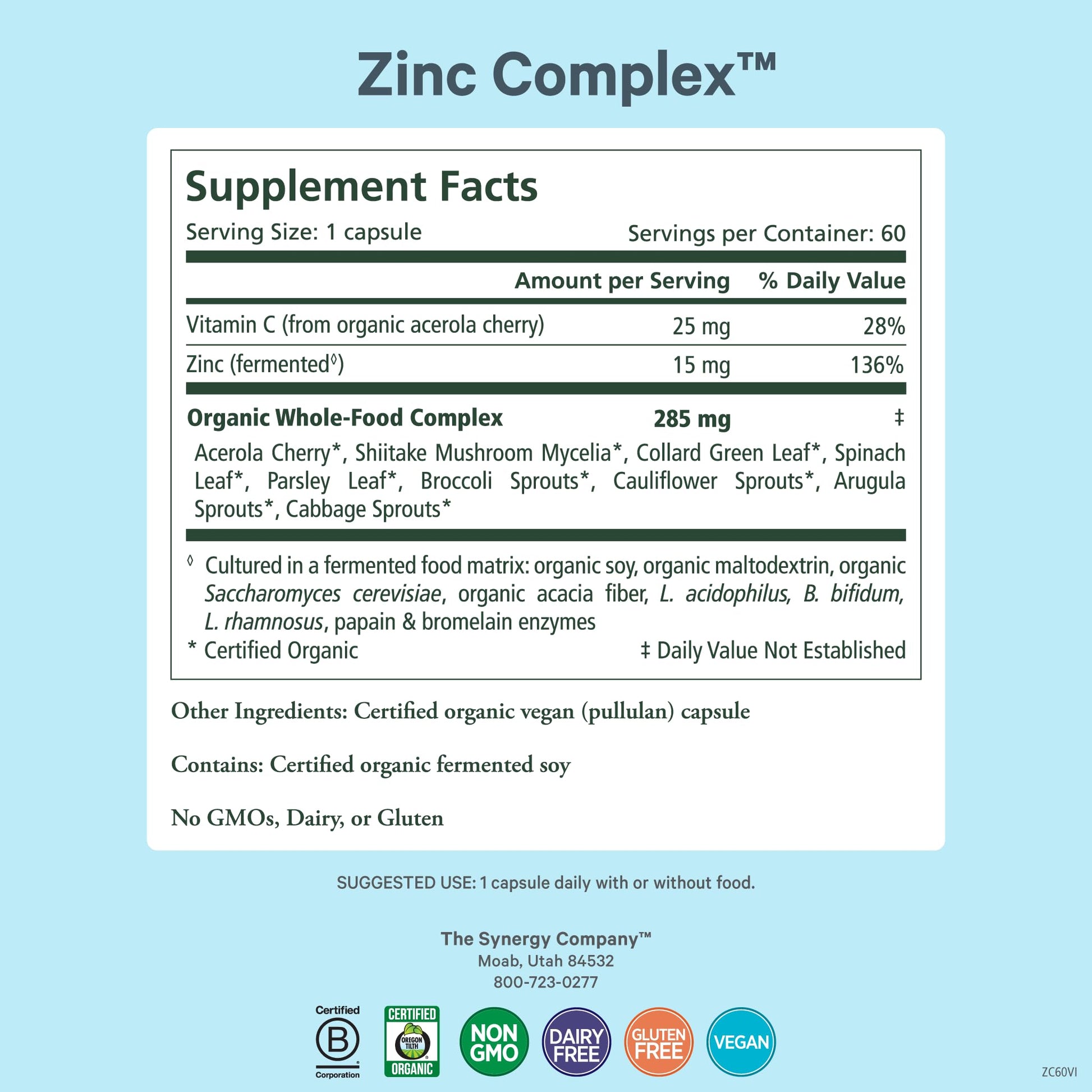PURE SYNERGY Zinc Complex | Immune Support Supplement | Natural, Vegan Zinc Complex with Vitamin C and Organic Whole Foods | for Immune - Maple Wellness Supplements