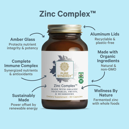 PURE SYNERGY Zinc Complex | Immune Support Supplement | Natural, Vegan Zinc Complex with Vitamin C and Organic Whole Foods | for Immune - Maple Wellness Supplements