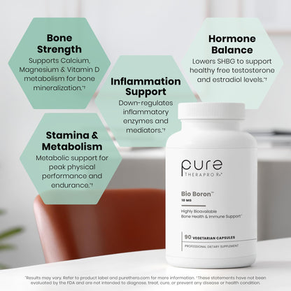 Pure TheraPro Rx Bio Boron 10mg, 3 Months Supply - Bororganic Glycine Boron for Men & Women - Premium Formula for Bone Health, Joint Flexibility - Maple Wellness Supplements