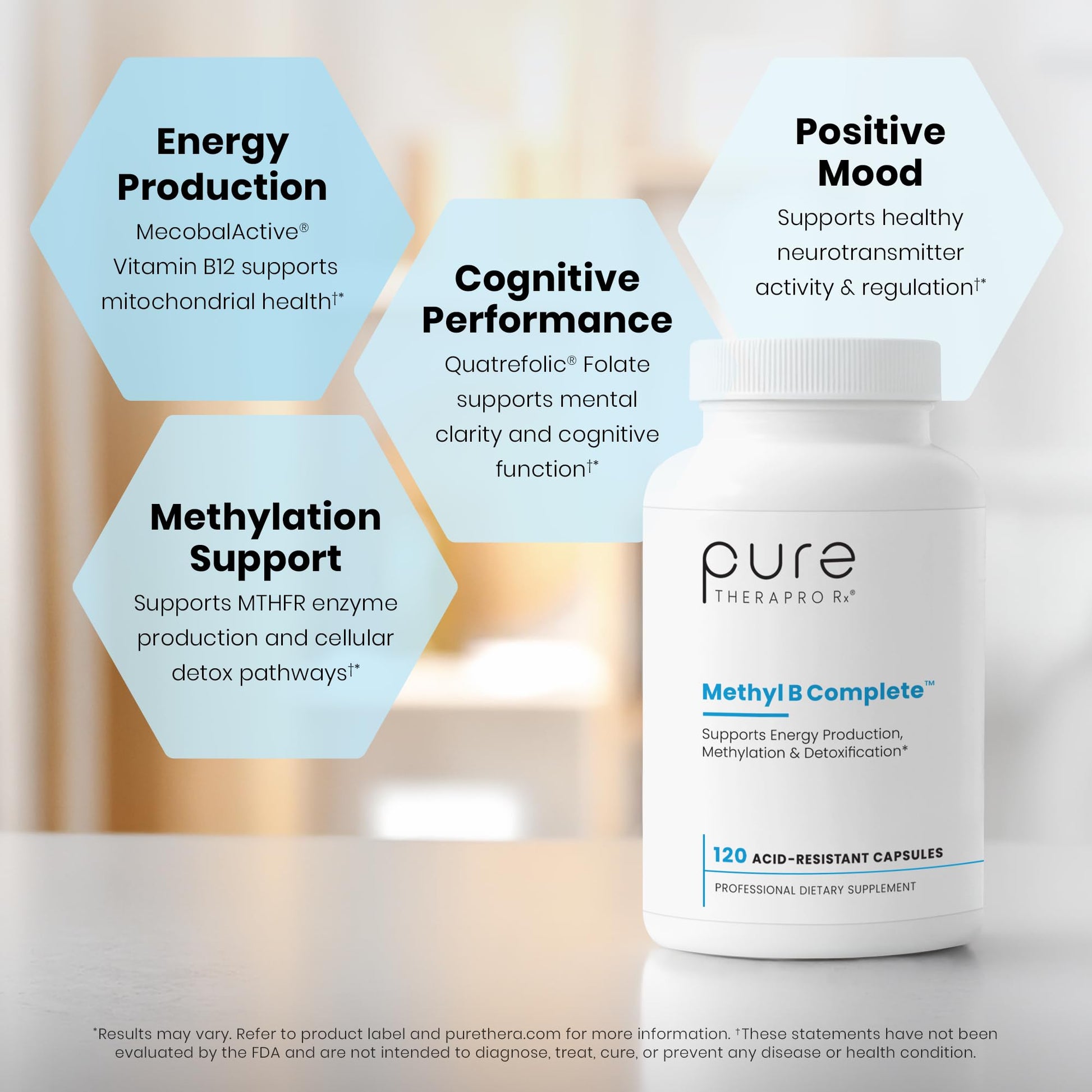 Pure Therapro Rx Methylated B Complex Vitamins Made in USA, 4 Month Supply | Methyl B Complete Quatrefolic 5-MTHF Folate, B12 Methylcobalamin, - Maple Wellness Supplements