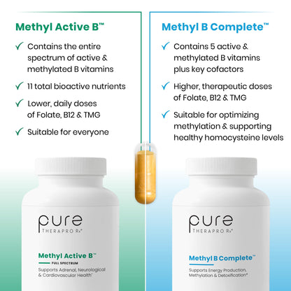 Pure Therapro Rx Methylated B Complex Vitamins Made in USA, 4 Month Supply | Methyl B Complete Quatrefolic 5-MTHF Folate, B12 Methylcobalamin, - Maple Wellness Supplements