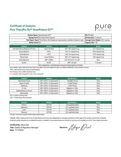 Pure Therapro Rx OncoProtect ES HIGH DOSE Sulforaphane Supplement, Made in USA | 2 Month Supply | 706 mg Patented Activated BroccoRaphanin Broccoli Seed Extract | Glucoraphanin + Myrosinase - Maple Wellness Supplements