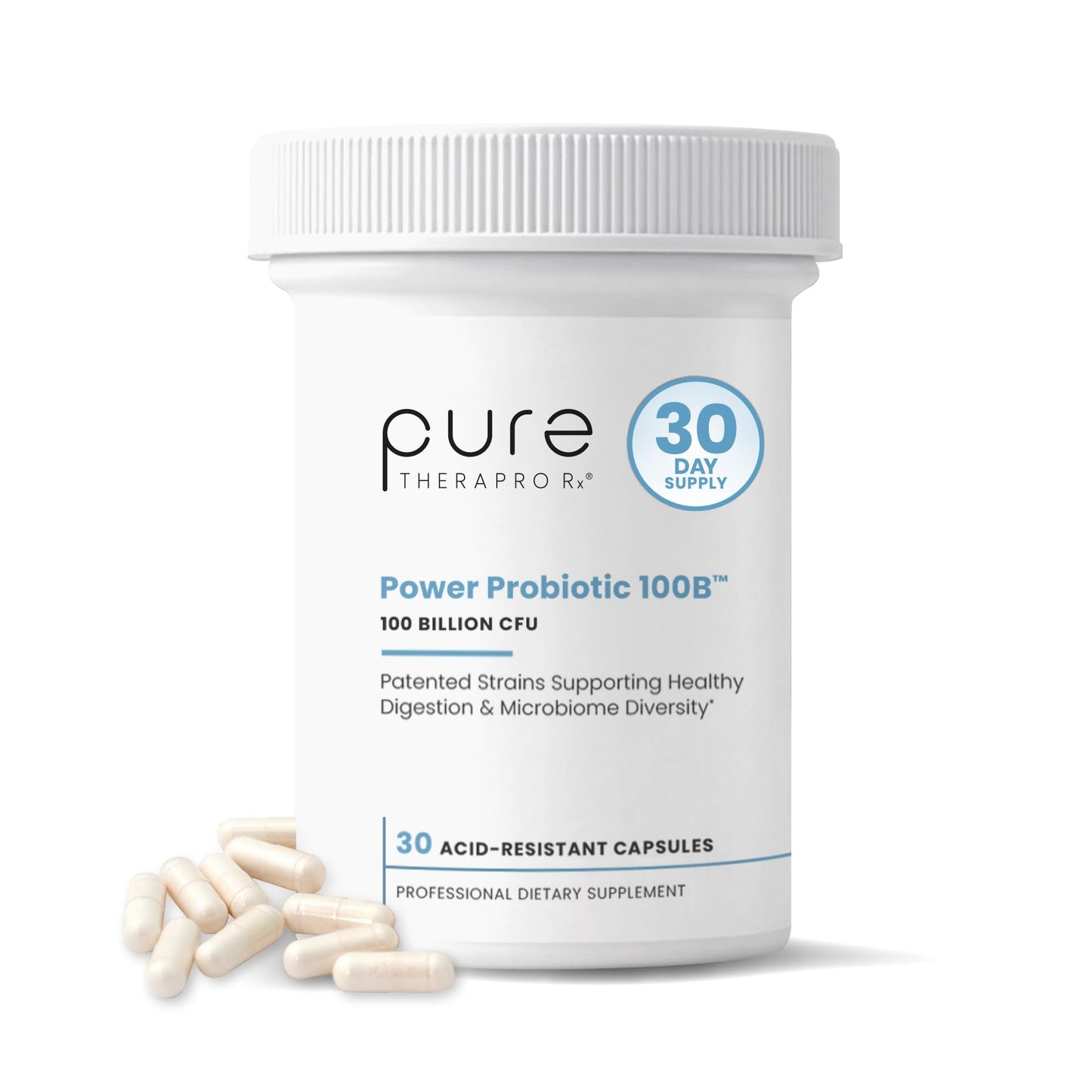 Pure Therapro Rx Power Probiotic 100B | 30 Acid Resistant Capsules - 1 Month Supply | 4 Proven Strains 100 Billion CFU | Flora Balance & Digestion - Maple Wellness Supplements