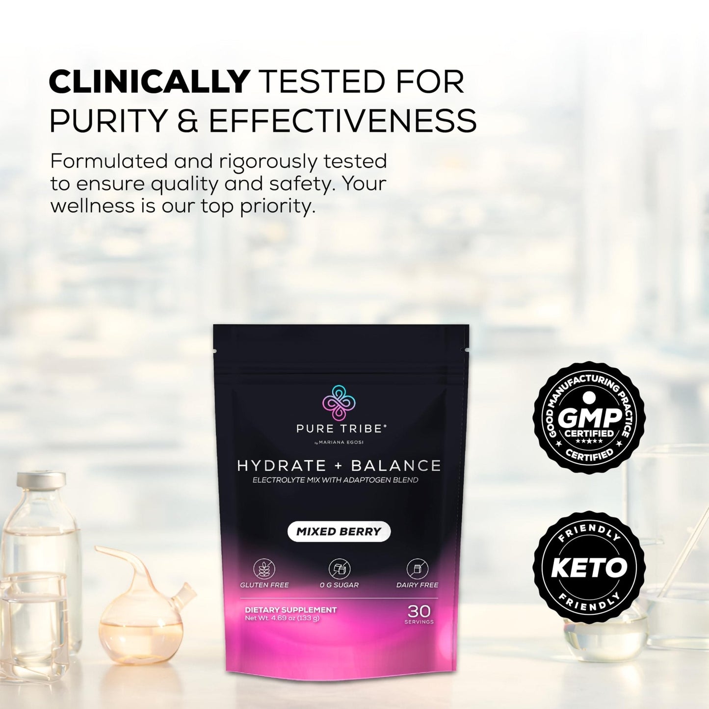 PURE TRIBE Instant Hydration Electrolytes Powder Packets with Magnesium & Salt – Zero Sugar Hydration Packets with 6 B Vitamins & Adaptogens - Maple Wellness Supplements
