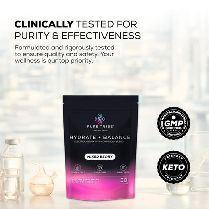 PURE TRIBE Instant Hydration Electrolytes Powder Packets with Magnesium & Salt – Zero Sugar Hydration Packets with 6 B Vitamins & Adaptogens - Maple Wellness Supplements