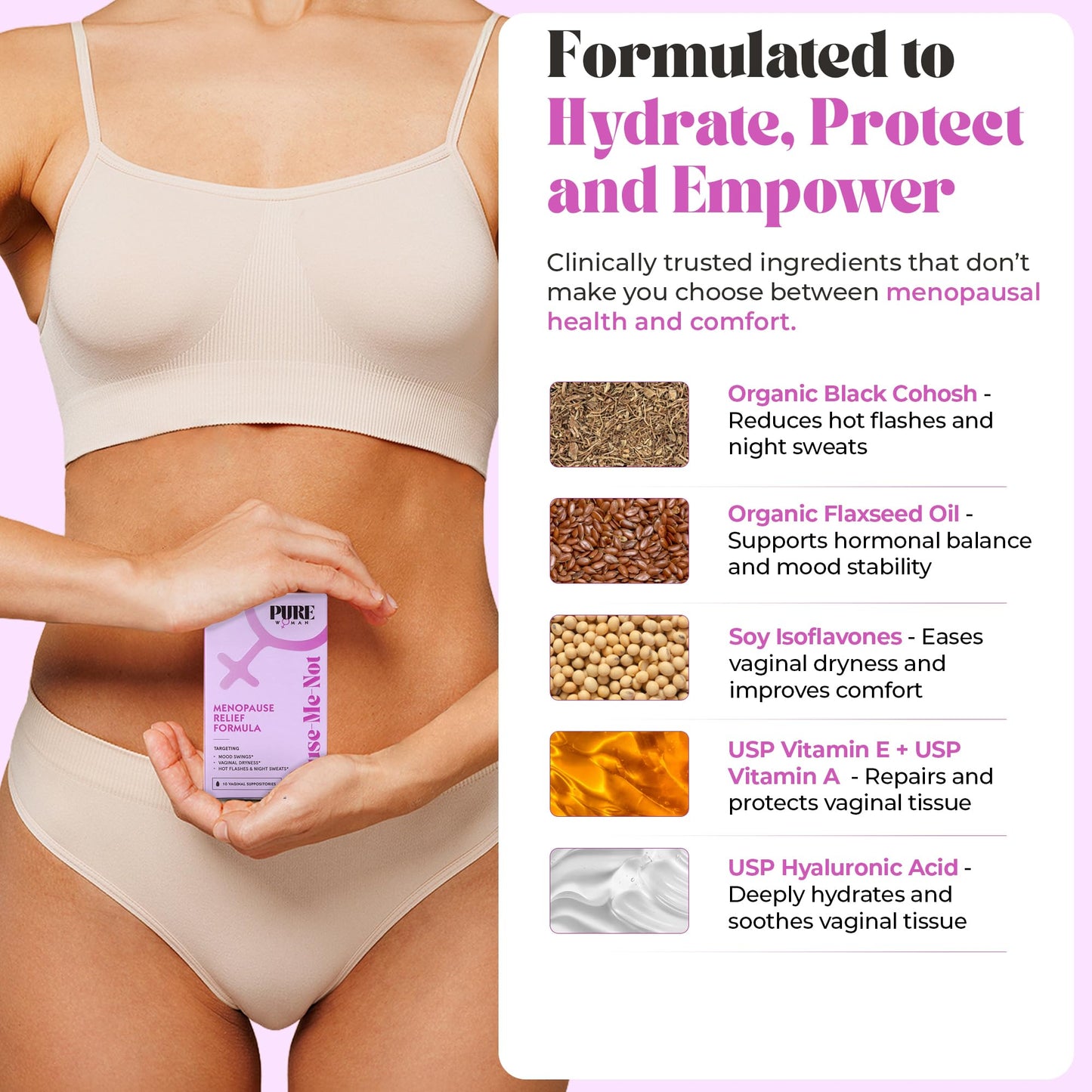 PURE WOMAN - Pause-Me-Not Suppositories - Menopausal Symptom Relief - Natural Ingredients - Relieves Hot Flashes & Vaginal Dryness - Promotes Stable Mood - Enhanced Vaginal Relief - 10 Pk - Maple Wellness Supplements