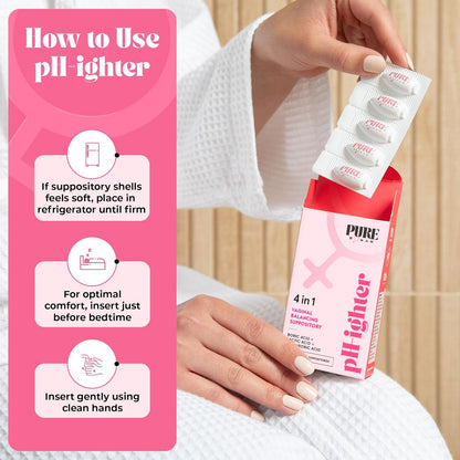 PURE WOMAN - pH-ighter Vaginal Boric Acid Suppositories for Women - Hyaluronic Acid - 4 in 1 Vaginal Suppositories for Discomfort, Dryness, Odor & pH Balance- Full Vaginal Health Care - 7pk - Maple Wellness Supplements