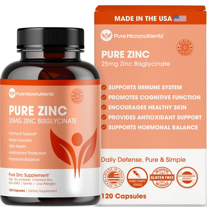 Pure Zinc Supplement 25mg - TRAACS Bisglycinate Chelate - 120 Capsules for Immune Support, Skin Health & Energy - for Men & Women - Maple Wellness Supplements