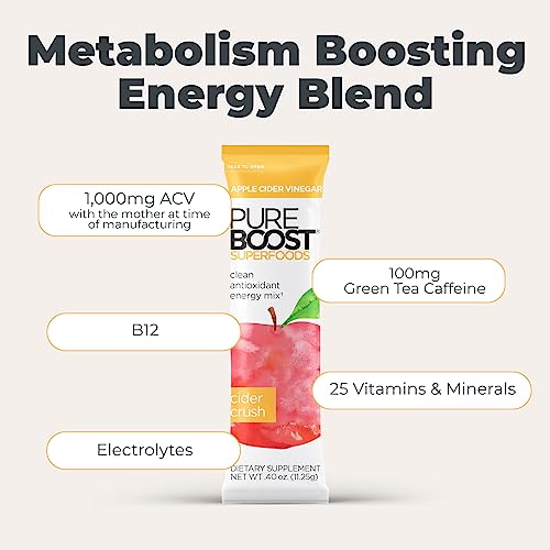 Pureboost Apple Cider Vinegar Superfoods Clean Energy Drink Mix, Boosted with 1,000 mg - Maple Wellness Supplements