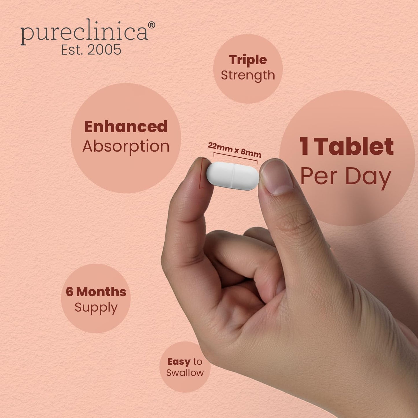pureclinica 1500mg UltraColl Collagen (1200mg) and Hyaluronic Acid (300mg) x 180 Tablets - 6 Months Supply - Maple Wellness Supplements