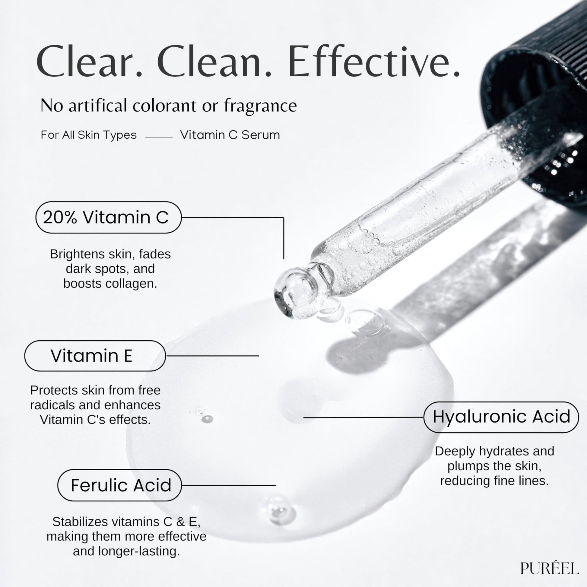 Puréel 20% Vitamin C Serum for Face – Brightening Serum with Vitamin E & Ferulic Acid – Anti-Aging, Dark Spot Remover, Even Skin Tone, Wrinkle Reduction & Radiant Glow – 1 fl oz - Maple Wellness Supplements