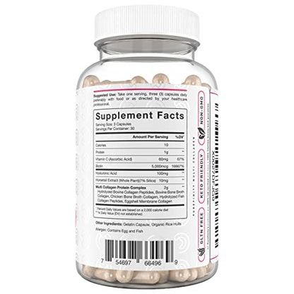PUREFINITY Collagen Peptides for Women – Type I, II, III, V & X with Biotin & Hyaluronic Acid, Supports Healthy Skin, Bones, Hair & Nails – Non-GMO, Grass-Fed (90 Capsules, 1 Month Supply) - Maple Wellness Supplements