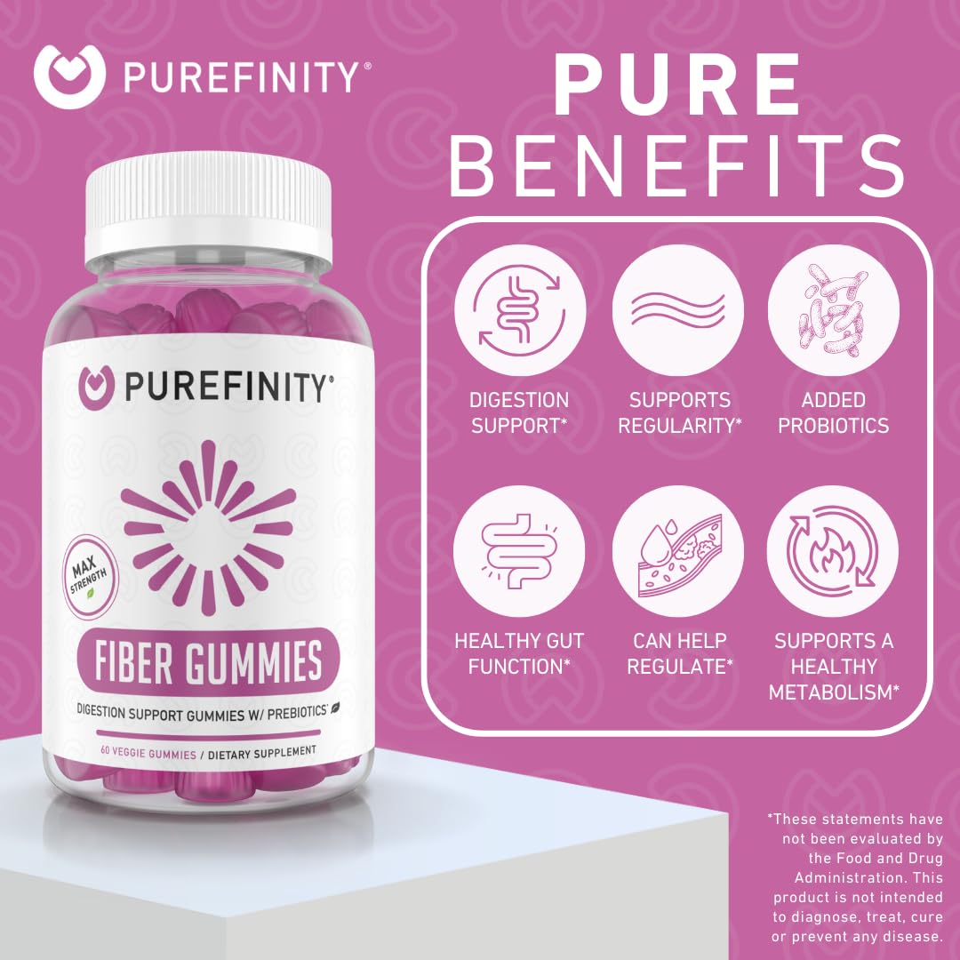 PUREFINITY Fiber Gummies for Adults with Inulin FOS from Chicory Root, Sugar Free Prebiotic Supplement for Daily Digestion - Maple Wellness Supplements