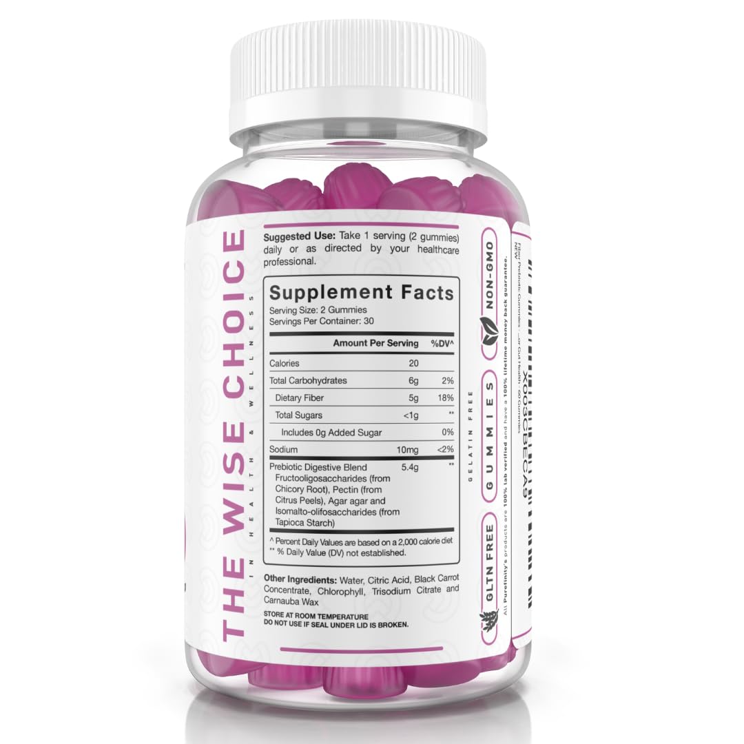 PUREFINITY Fiber Gummies for Adults with Inulin FOS from Chicory Root, Sugar Free Prebiotic Supplement for Daily Digestion - Maple Wellness Supplements