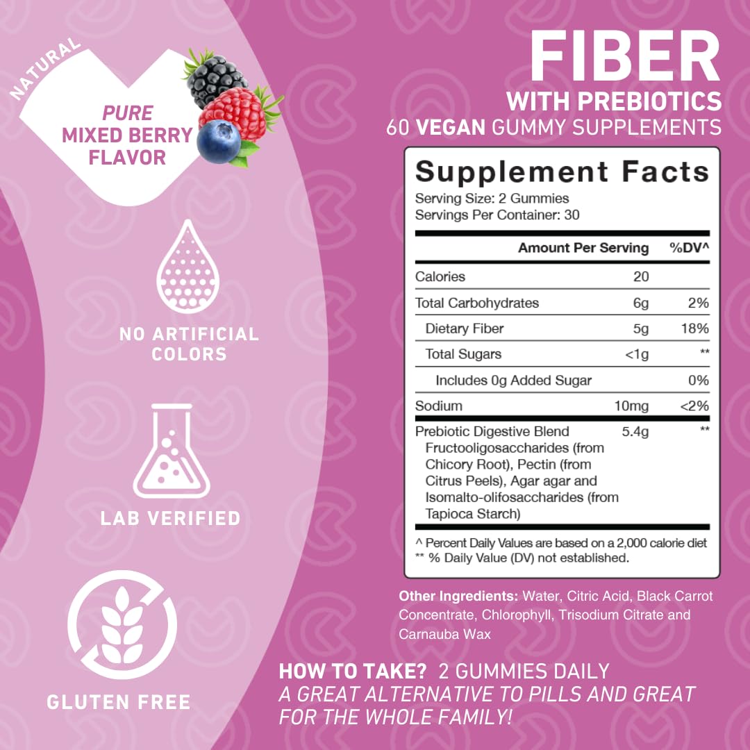 PUREFINITY Fiber Gummies for Adults with Inulin FOS from Chicory Root, Sugar Free Prebiotic Supplement for Daily Digestion - Maple Wellness Supplements