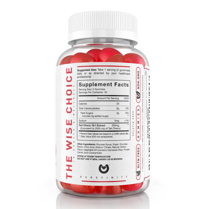 PUREFINITY Tart Cherry Gummies – Uric Acid Flush for Joint Relief & Recovery, Raw Juice Extract Antioxidant – Non-GMO, Gluten Free, Vegan, 60 Count - Maple Wellness Supplements