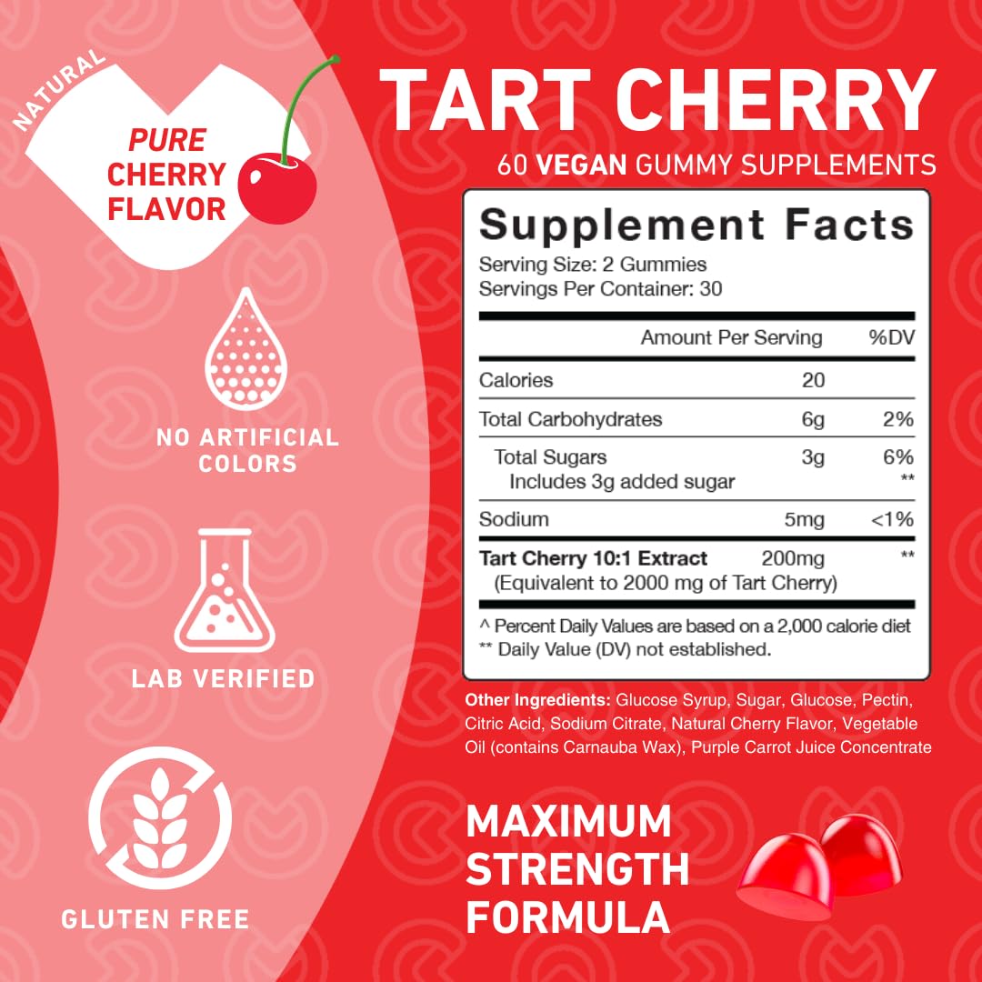 PUREFINITY Tart Cherry Gummies – Uric Acid Flush for Joint Relief & Recovery, Raw Juice Extract Antioxidant – Non-GMO, Gluten Free, Vegan, 60 Count - Maple Wellness Supplements