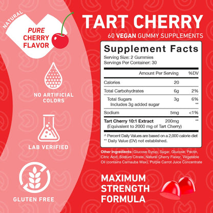 PUREFINITY Tart Cherry Gummies – Uric Acid Flush for Joint Relief & Recovery, Raw Juice Extract Antioxidant – Non-GMO, Gluten Free, Vegan, 60 Count - Maple Wellness Supplements