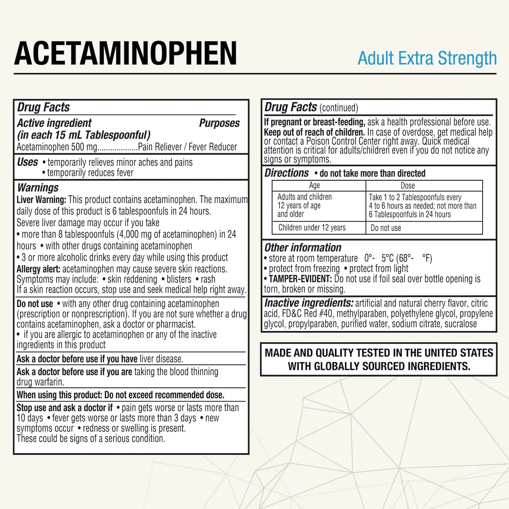 Puregen Labs Adult Extra Strength Acetaminophen Liquid 500mg/15ml - 8 fl oz Rapid Burst Pain Reliever/Fever Reducer, Cherry Flavor | Muscle & Joint Pain Relief | Arthritis Pain Relief - Maple Wellness Supplements