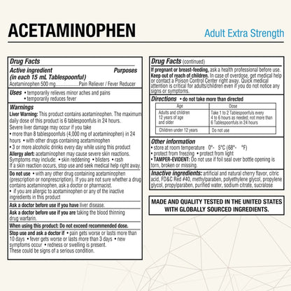 Puregen Labs Adult Extra Strength Acetaminophen Liquid 500mg/15ml - 8 fl oz Rapid Burst Pain Reliever/Fever Reducer, Cherry Flavor | Muscle & Joint Pain Relief | Arthritis Pain Relief - Maple Wellness Supplements