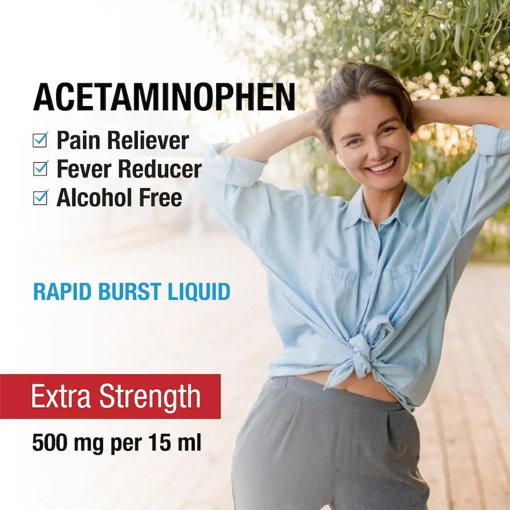 Puregen Labs Adult Extra Strength Acetaminophen Liquid 500mg/15ml - 8 fl oz Rapid Burst Pain Reliever/Fever Reducer, Cherry Flavor | Muscle & Joint Pain Relief | Arthritis Pain Relief - Maple Wellness Supplements