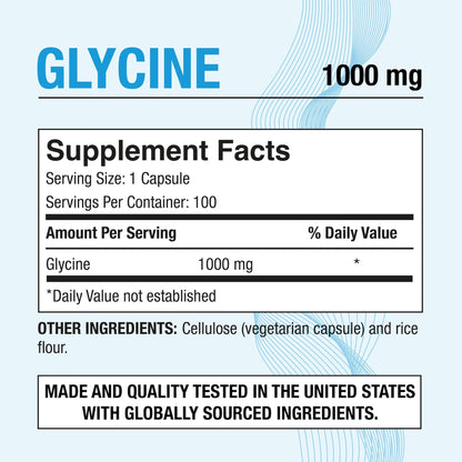 Puregen Labs Glycine 1000mg [High Potency] 100 Vegetarian Capsules, Promotes Healthy Rest | No Harmful Additives - Maple Wellness Supplements