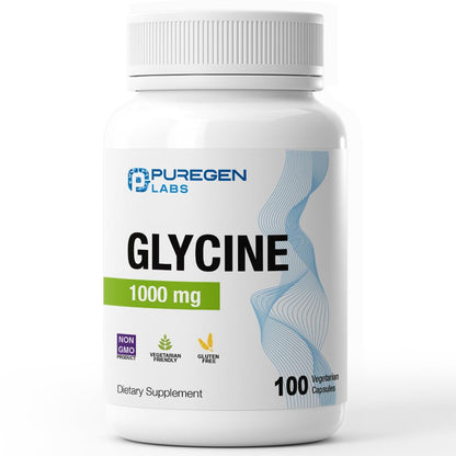 Puregen Labs Glycine 1000mg [High Potency] 100 Vegetarian Capsules, Promotes Healthy Rest | No Harmful Additives - Maple Wellness Supplements