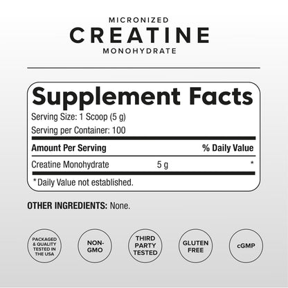 Puregen Labs Micronized Creatine Monohydrate Powder 500g – Pure, Unflavored, No Additives | 5000mg Per Serv (5g) - 100 Servings | Third Party Tested for Quality - Maple Wellness Supplements
