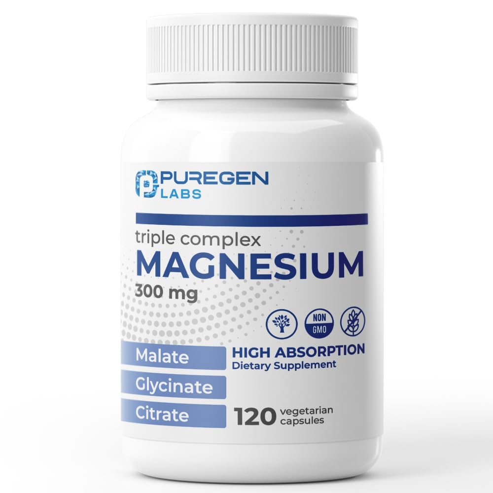 Puregen Labs Triple Magnesium Complex 300mg of Magnesium Glycinate, Malate, & Citrate - Maple Wellness Supplements