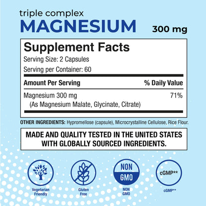 Puregen Labs Triple Magnesium Complex 300mg of Magnesium Glycinate, Malate, & Citrate - Maple Wellness Supplements