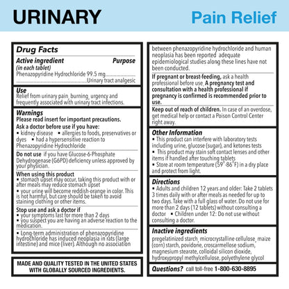 Puregen Labs Urinary Pain Relief | Phenazopyridine HCl 99.5mg Tablets | Maximum Strength OTC for Fast Relief of UTI Pain, Burning and Bladder discomfort – 72 Count Tablets - Maple Wellness Supplements