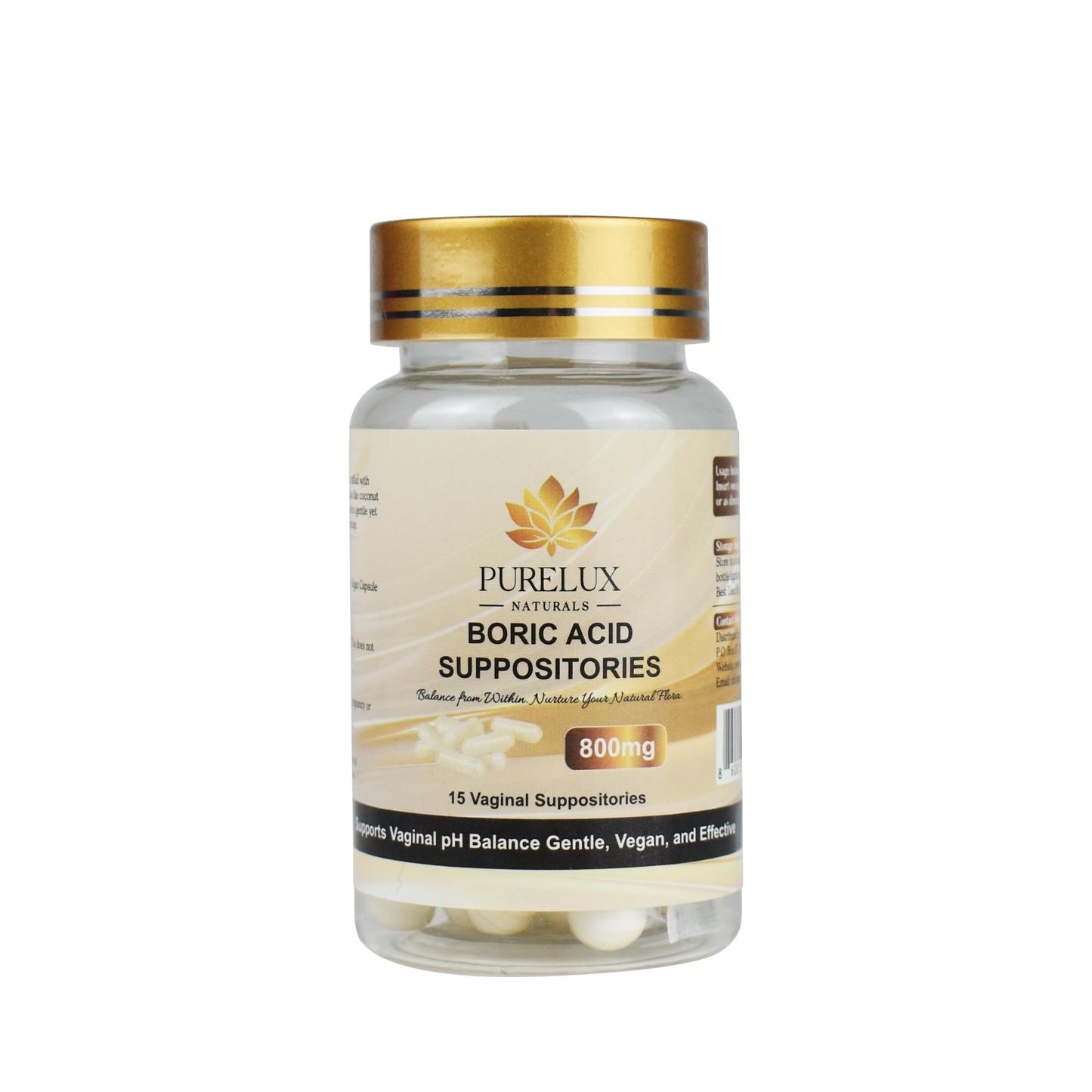 PureLux Boric Acid Feminine Wellness Support 800mg Size 000 30 Count Fragrance-Free Personal Care Formula - Maple Wellness Supplements