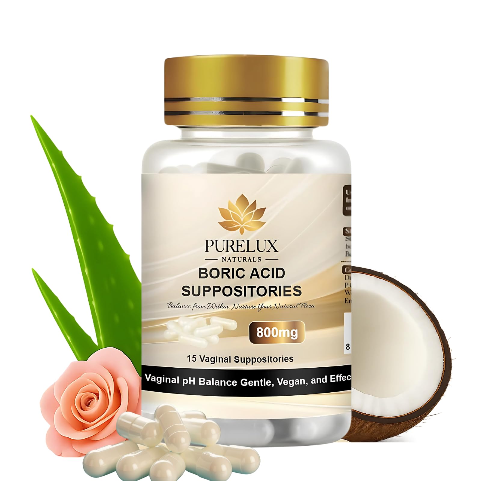 PureLux Boric Acid Feminine Wellness Support 800mg Size 000 30 Count Fragrance-Free Personal Care Formula - Maple Wellness Supplements