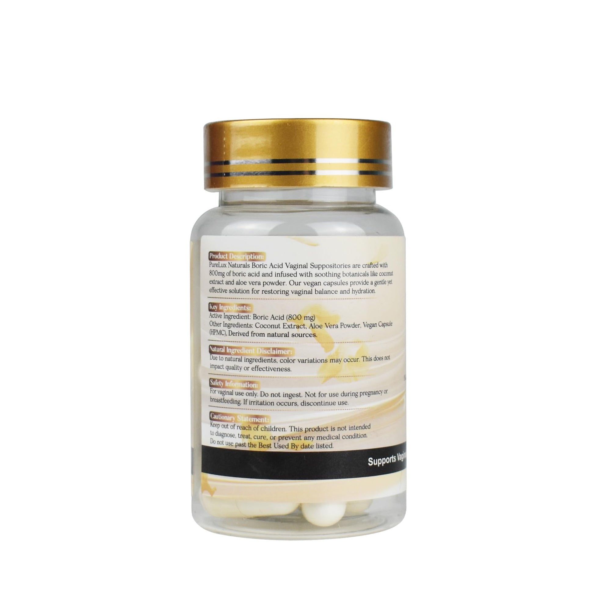PureLux Boric Acid Feminine Wellness Support 800mg Size 000 30 Count Fragrance-Free Personal Care Formula - Maple Wellness Supplements