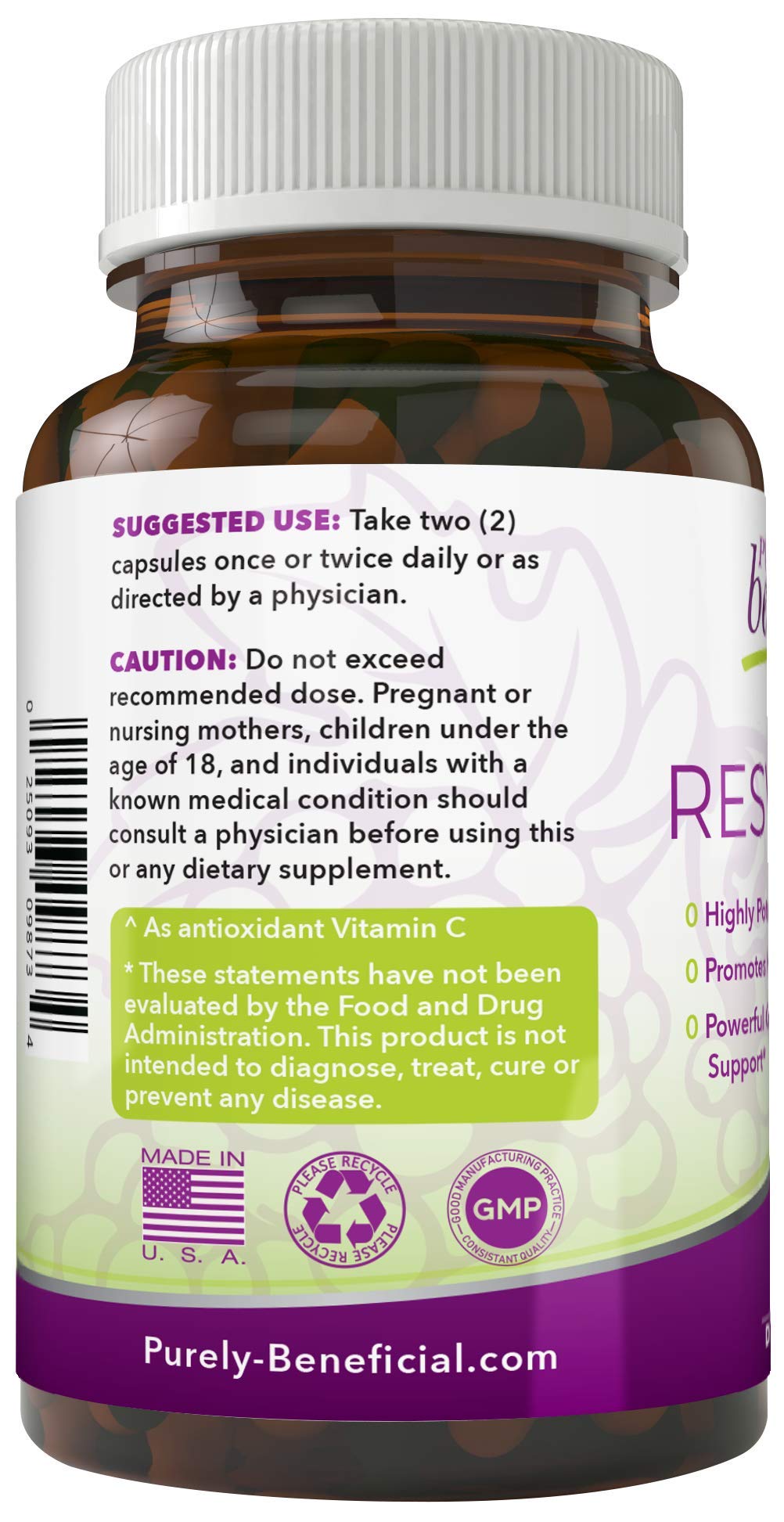 PURELY beneficial RESVERATROL1450-90day Supply, 1450mg per Serving of Potent Antioxidants & Trans-Resveratrol, Promotes Anti-Aging - Maple Wellness Supplements