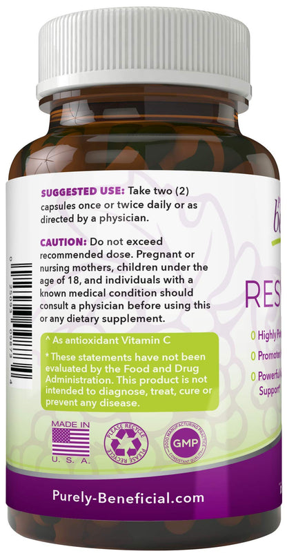 PURELY beneficial RESVERATROL1450-90day Supply, 1450mg per Serving of Potent Antioxidants & Trans-Resveratrol, Promotes Anti-Aging - Maple Wellness Supplements