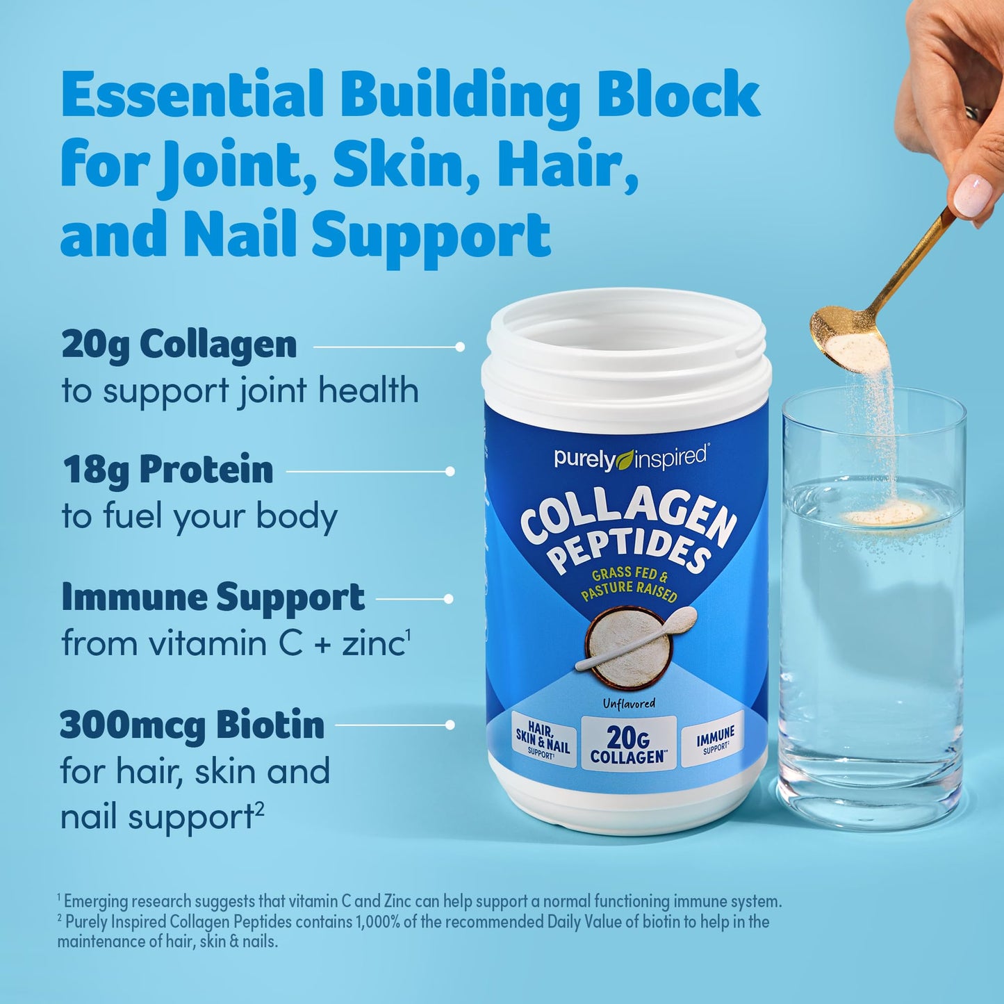 Purely Inspired Collagen Powder, Unflavored (20 Servings) - 20g Hydrolyzed Collagen Peptides Protein Powder for Women & Men - Grass-Fed & Pasture Raised Supports Hair - Maple Wellness Supplements