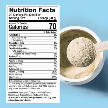 Purely Inspired Collagen Powder, Unflavored (20 Servings) - 20g Hydrolyzed Collagen Peptides Protein Powder for Women & Men - Grass-Fed & Pasture Raised Supports Hair - Maple Wellness Supplements