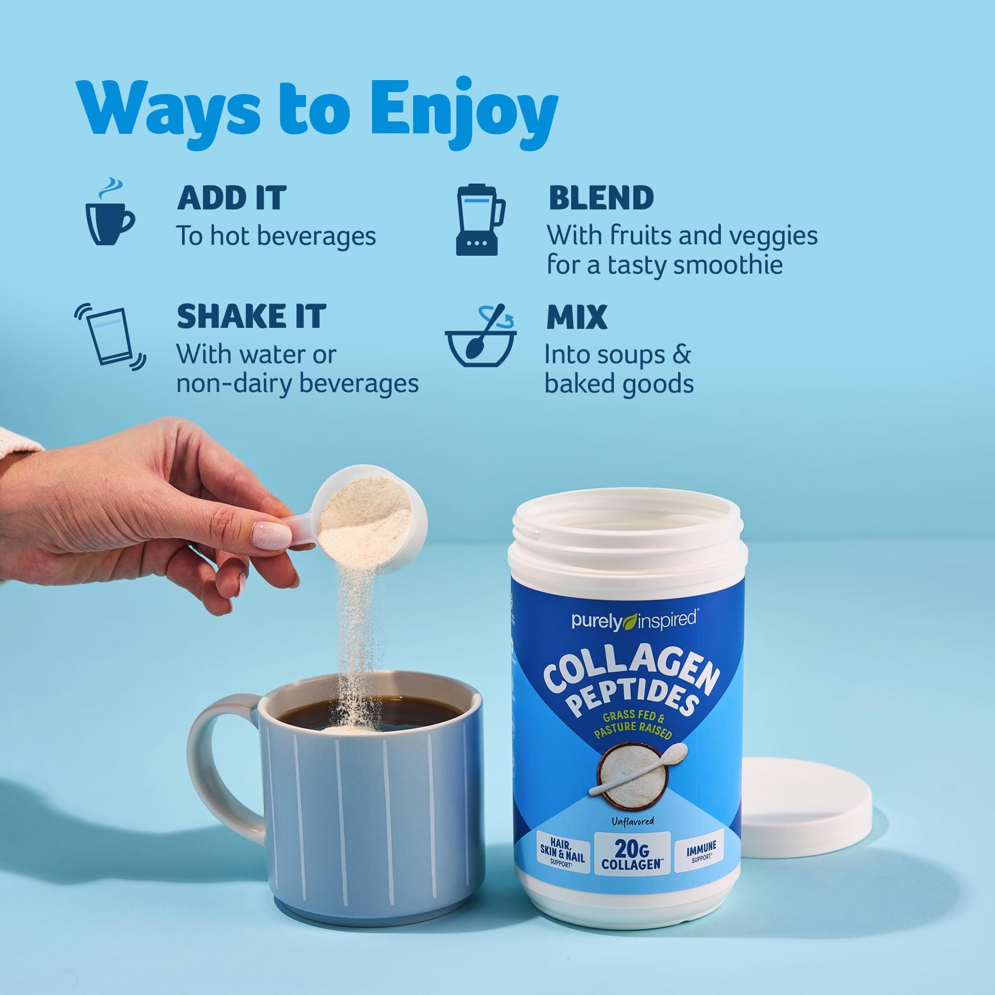 Purely Inspired Collagen Powder, Unflavored (20 Servings) - 20g Hydrolyzed Collagen Peptides Protein Powder for Women & Men - Grass-Fed & Pasture Raised Supports Hair - Maple Wellness Supplements
