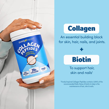 Purely Inspired Collagen Powder, Unflavored (20 Servings) - 20g Hydrolyzed Collagen Peptides Protein Powder for Women & Men - Grass-Fed & Pasture Raised Supports Hair - Maple Wellness Supplements