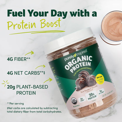 Purely Inspired Plant-Based Protein Powder for Men & Women, Rich Decadent Chocolate (16 Servings) - Vegan & Organic - 20g of Pea Protein Powder for Smoothies & Shakes - Maple Wellness Supplements