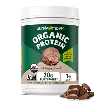 Purely Inspired Plant-Based Protein Powder for Men & Women, Rich Decadent Chocolate (16 Servings) - Vegan & Organic - 20g of Pea Protein Powder for Smoothies & Shakes - Maple Wellness Supplements