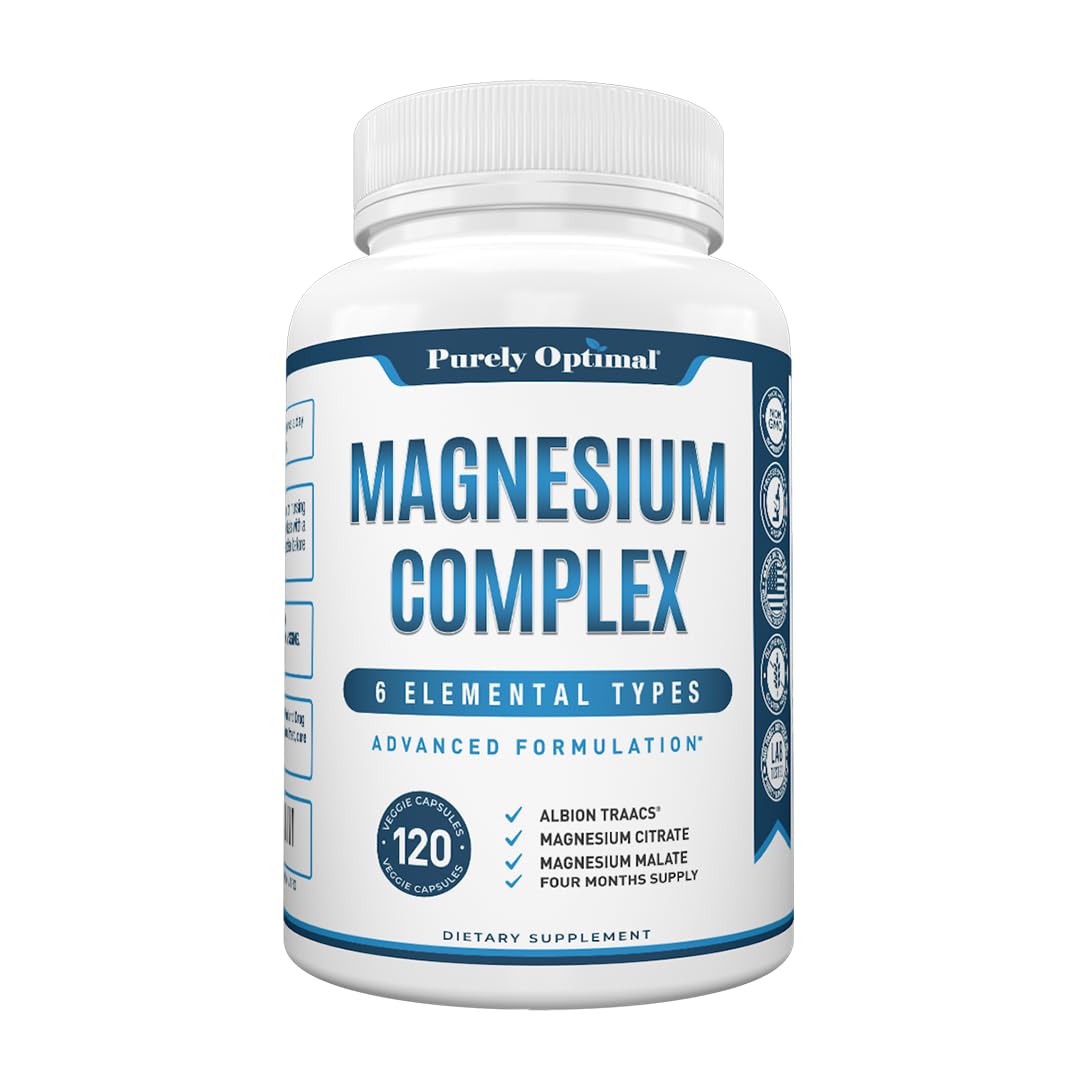 Purely Optimal Magnesium Complex - 6 Forms Magnesium Glycinate, Citrate & Malate - Sleep Support, Stress Relief, Muscles, Heart Health & Relaxation - Maple Wellness Supplements