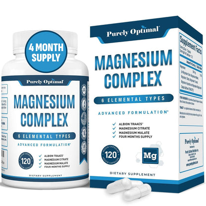 Purely Optimal Magnesium Complex - 6 Forms Magnesium Glycinate, Citrate & Malate - Sleep Support, Stress Relief, Muscles, Heart Health & Relaxation - Maple Wellness Supplements