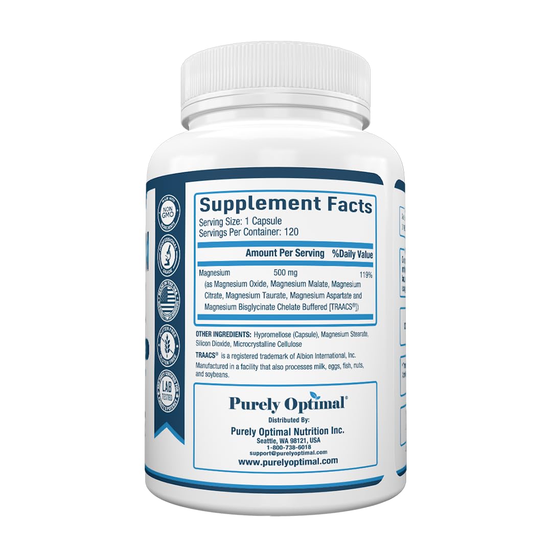 Purely Optimal Magnesium Complex - 6 Forms Magnesium Glycinate, Citrate & Malate - Sleep Support, Stress Relief, Muscles, Heart Health & Relaxation - Maple Wellness Supplements