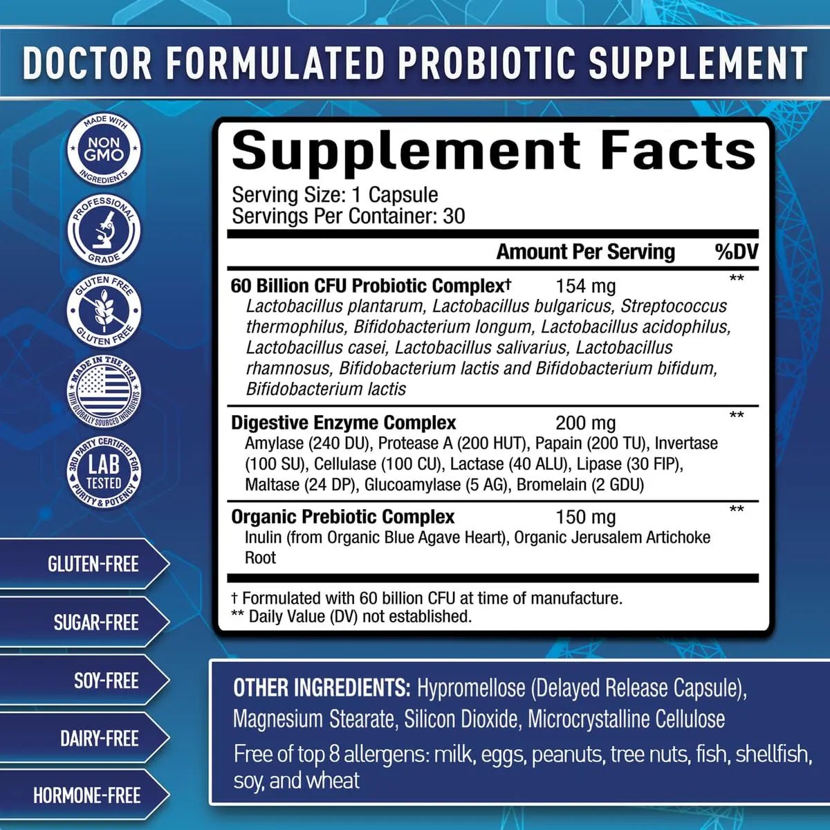 Purely Optimal Probiotics for Digestive Health, 60 Billion CFU – Delayed-Release with Digestive Enzymes & Organic Prebiotics – Bloating, Immune & Energy Support, 30 Caps - Maple Wellness Supplements