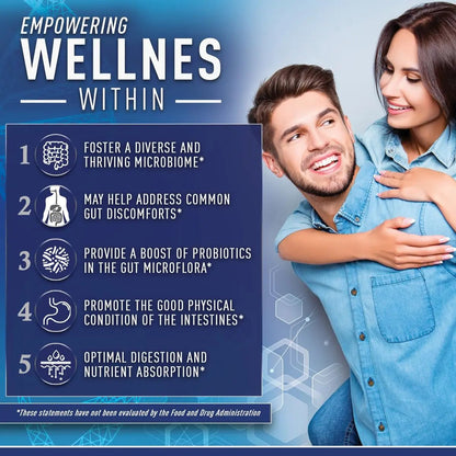 Purely Optimal Probiotics for Digestive Health, 60 Billion CFU – Delayed-Release with Digestive Enzymes & Organic Prebiotics – Bloating, Immune & Energy Support, 30 Caps - Maple Wellness Supplements