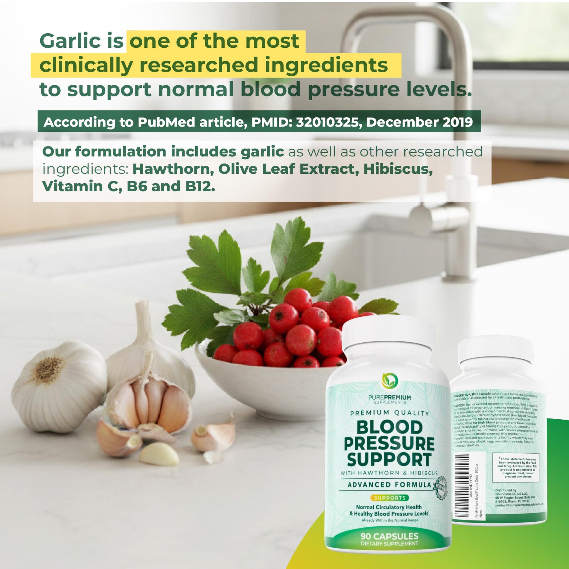 PurePremium Blood Pressure Supplements with Hawthorn Berry, Hibiscus, Garlic & Vitamin B12- Nitric Oxide Supplement for Normal Heart Health - Maple Wellness Supplements